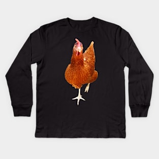 Funny free hen ! Happy chicken :-) Kids Long Sleeve T-Shirt